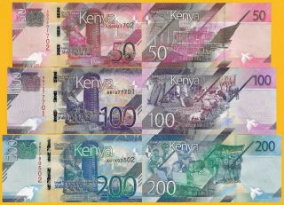 Kenya Mini Set 50,  100,  200 Shillings P - 2019 Unc Banknote