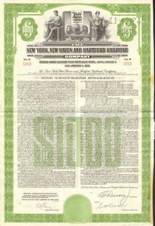York Haven Hartford Railroad 1953 $1,  000 Bond Certificate Stock