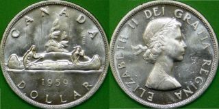 1959 Canada Silver Dollar Graded As Brilliant Uncirculated From Roll