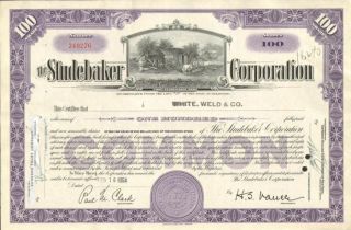 The Studebaker Corporation 1940s 1950s Vintage Auto Car Stock Certificate Share