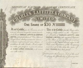 Charles Laffitte & Company 1866 French English Stock Certificate