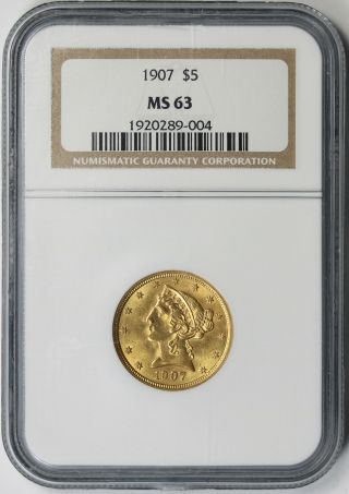 1907 Liberty Head Half Eagle Gold $5 Ms 63 Ngc