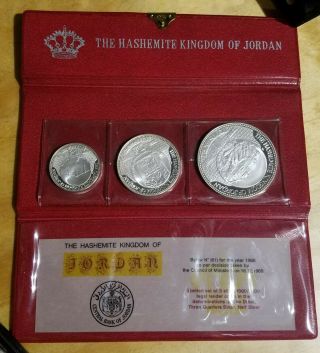 1968/1969 Hashemite Of Jordan Silver Prrof 3 - Coin Set,  Case,  With