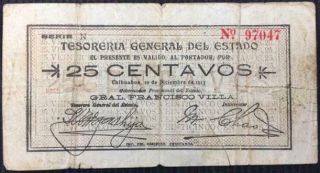 Mexico 25 Centavos Tesoreria General Chihuahua Pancho Villa Black Seal