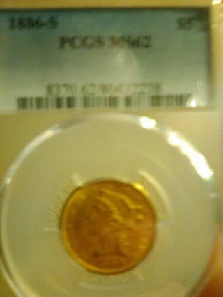 1886 - S $5 Dollar Liberty Head Gold Coin Pcgs Ms62