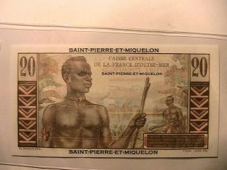 1947 St.  Pierre & Miquelon 20 Francs Ch Cu Bank Note Canada Paper Money