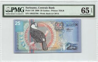 Suriname 2000 P - 148 Pmg Gem Unc 65 Epq 25 Gulden