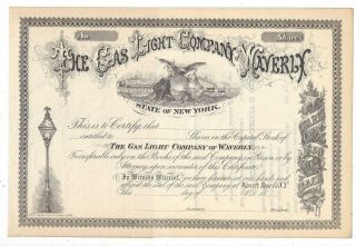 Stk - The Gas Light Company Of Waverly,  York Unissued Great Vig: Of Gas Light