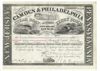 Stk - Camden & Philadelphia Steam Boat Ferry Co.  1889 Great Format Nj & Pa