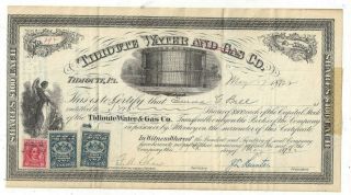 Stk - Tidioute Water & Gas Co.  1922 Tidioute,  Pa 2 Vignettes,  3 Revenue Stamps