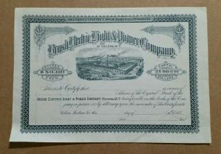 Brush Electric Light & Power Co.  Helena,  Mt. ,  Stock Certificate,  1880 