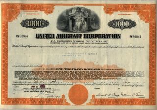 $1,  000 United Aircraft Corporation Bond Stock Certificate United Technologies