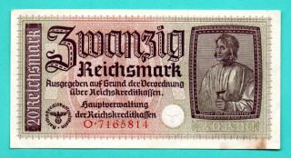 1940 - 1945 Germany Latvia 20 Reichsmark Eagle W/h Swastika Aunc 896