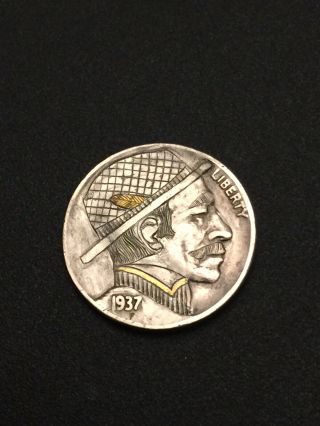 Hobo Nickel Hand Carved Engraved Ohns Classic Style Gold Inlay