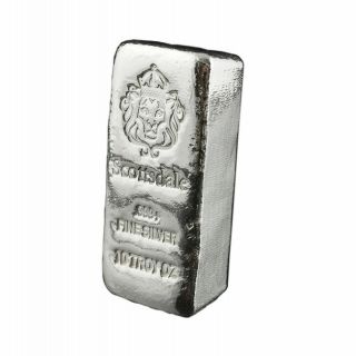 10 Oz.  999 Silver Bar By Scottsdale Loaf Pour " Chunky "