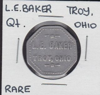 Rare (1 - 5 Known),  L.  E.  Baker Quart,  Troy,  Ohio Milk/dairy Token