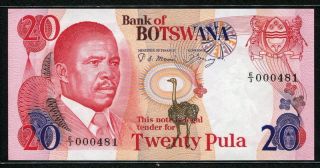 Botswana 1982,  20 Pula,  000481,  P10a,  Gem Unc