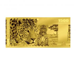 2018 Tanzania Big 5 - Leopard Foil Note Gold Sh1,  500 Coin Gem Prooflike Sku51823