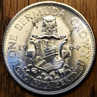 Bermuda 1964 Crown Brilliant AU Silver World Coin (q) 2