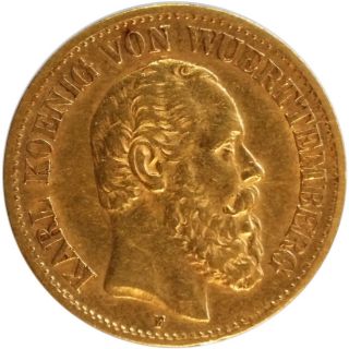 1878 Gold 10 Mark Germany - Wurttemberg,  Scarce,  Uncirculated