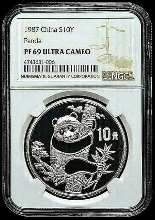 1987 China 10 Yuan Proof Silver Panda Coin Ngc/ncs Pf69 Ultra Cameo W/ Box &
