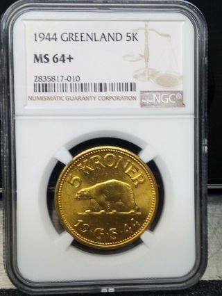 1944 Greenland 5 Kroner Coin Ngc Rated Ms 64,