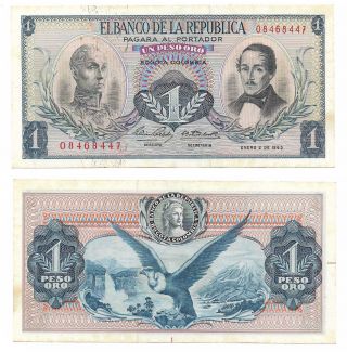 Colombia Note 1 Peso 02.  01.  1963 P 404b Unc