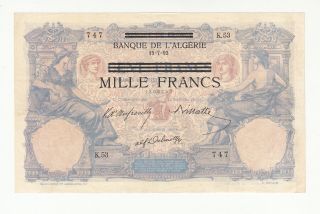 Tunisia Banque De L´algerie 1000 Francs 1942 - 43 Circ.  P31 (repaired With Tape)