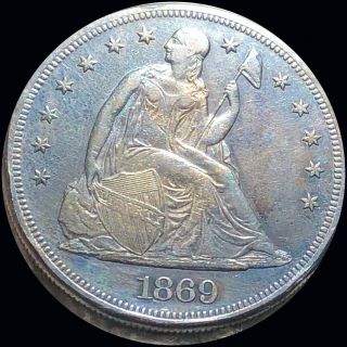 1869 Seated Liberty Dollar Borderline Uncirculated Silver Collectible Coin Nr $1