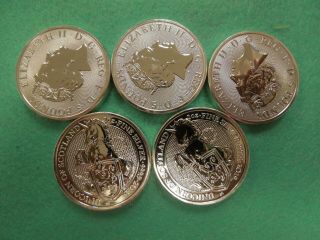 5 Ea.  2 Oz.  Silver British The Queens Beasts - Unicorn Of Scotland