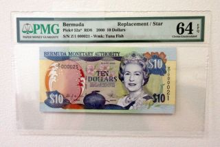 Bermuda Monetary Authority 2000 $10 P - 52a Replacement Note Pmg Ch.  Unc.  64 Epq