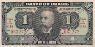 1944 Brazil 1 Mil Reis (1 Cruzeiro) Note,  Pick 131a