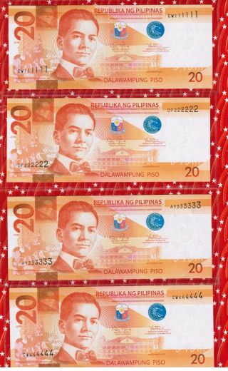 2010 PHILIPPINES 20 Peso NGC (Genera Aquino 3 111111 - 999999 1 mil 888888 3