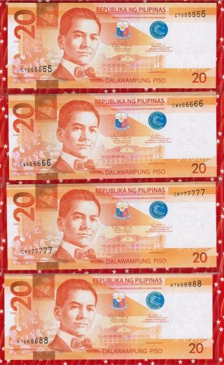 2010 PHILIPPINES 20 Peso NGC (Genera Aquino 3 111111 - 999999 1 mil 888888 4