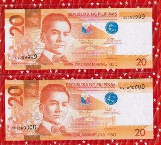 2010 PHILIPPINES 20 Peso NGC (Genera Aquino 3 111111 - 999999 1 mil 888888 5