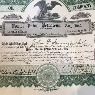 1919 HOMER UNION PETROLEUM COMPANY Of Louisiana 700 SHARES STOCK CERTIFICATE 2