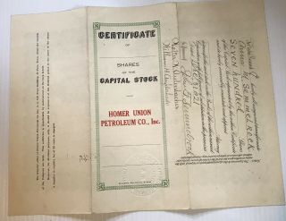 1919 HOMER UNION PETROLEUM COMPANY Of Louisiana 700 SHARES STOCK CERTIFICATE 3