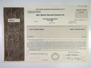 Bear Stearns Secured Investors,  Inc. ,  1989 Registered Zero Coupon Bond,  Xf