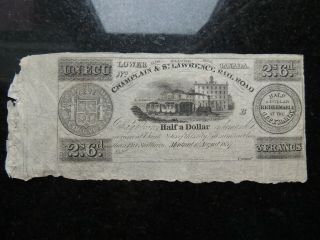 1857 Canada City Bank Champlain St Lawrence Rail Road Half Dollar Error Flap