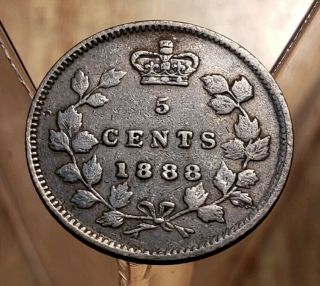 1888 Canada Queen Victoria 5 Cents Silver Coin - - Better Grade 2