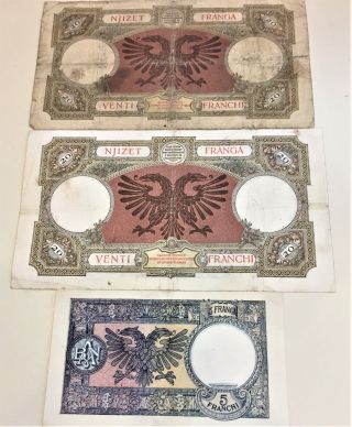 Three Wwll Albanian 1939 - 1945 Occupation Notes In Albanian And Italian - Franga