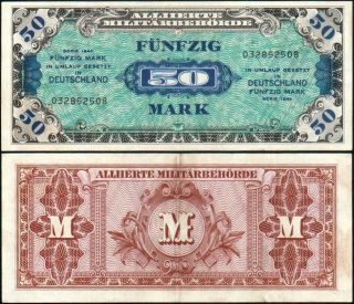 50 Mark 1944 - Allied Occupation Currency Pick:196a - Series: 032852508 - " Vf "