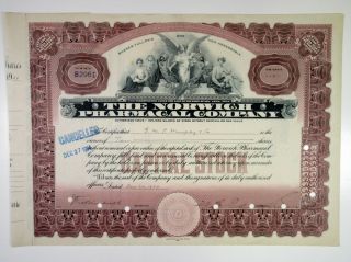 Ny.  Norwich Pharmacal Co.  1934 10 Shrs Capital Stock I/c Certificate,  Xf - Purple