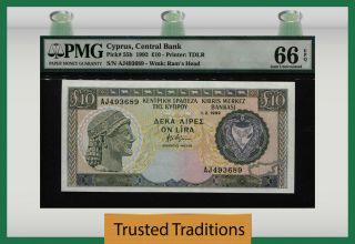 Tt Pk 55b 1992 Cyprus Central Bank 10 Pounds Pmg 66 Epq Gem Uncirculated