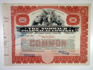 Ny.  Norwich Pharmacal Co.  1928 100 Shrs I/c Stock Certificate,  Xf - Red