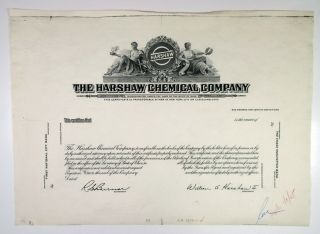 Oh.  Harshaw Chemical Co. ,  1965 Proof Stock Certificate,  Xf - Helped Create A - Bomb