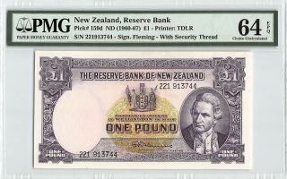 Zealand Nd (1960 - 67) P - 159d Pmg Choice Unc 64 Epq 1 Pound (fleming)