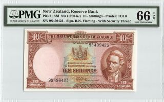 Zealand Nd (1960 - 67) P - 158d Pmg Gem Unc 66 Epq 10/ - Shilling (fleming)