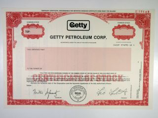 Getty Petroleum Corp. ,  1985 Specimen Stock Certificate,  Xf