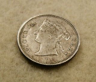 20: 1874H Straits Settlements Malaya Singapore QV 5 Cents.  800 Silver Coin XF 4